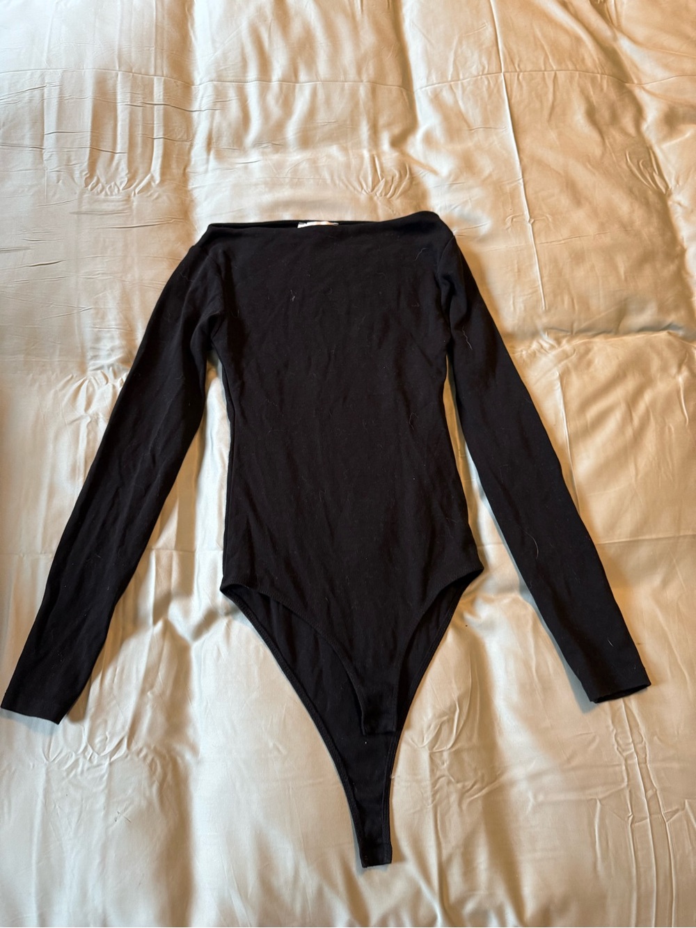 Pull&Bear Black Long Sleeve Boatneck Bodysuit
